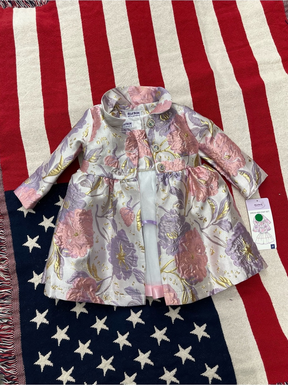 Blueberi Boulevard Floral Jacquard Dress and Coat Set Size 2T New with Tags